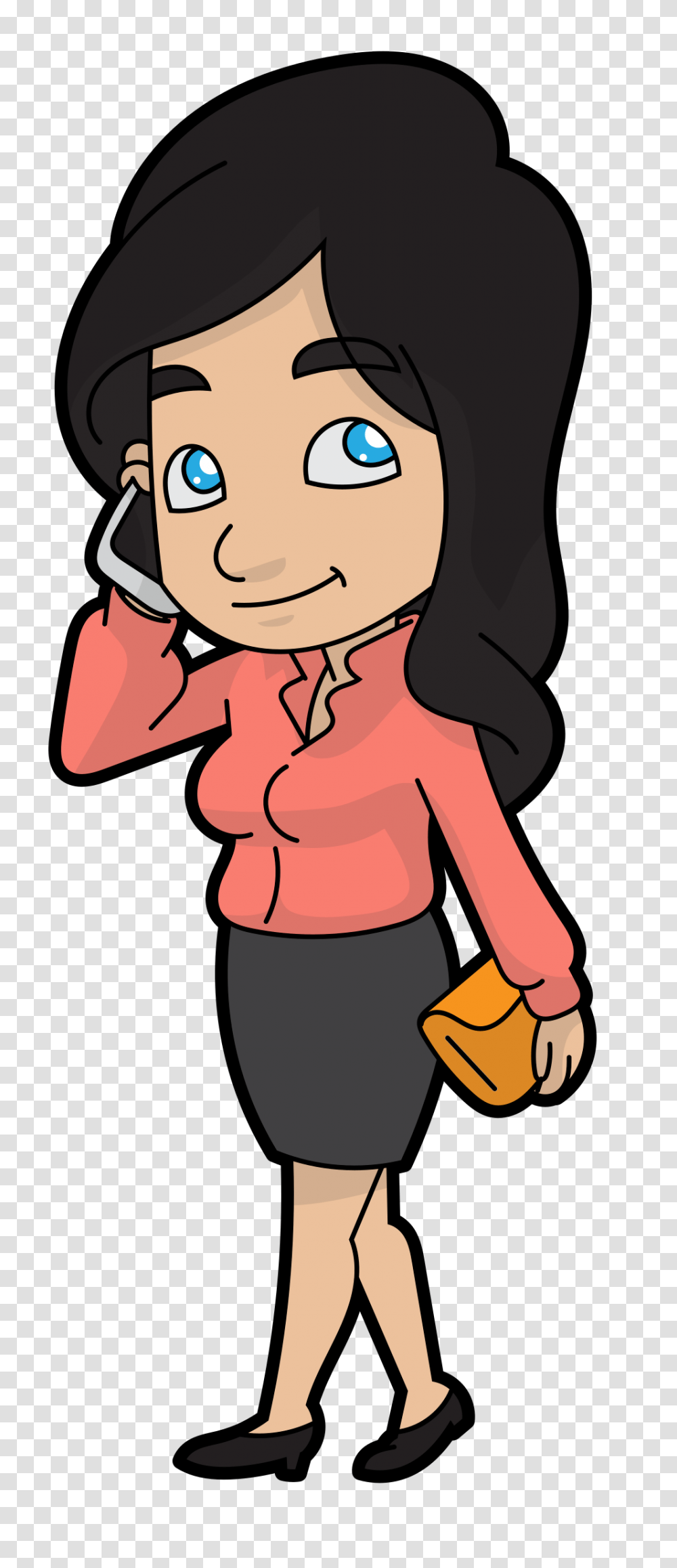 A Cartoon Woman Talks Business On The Phone, Person, Face, Sleeve Transparent Png