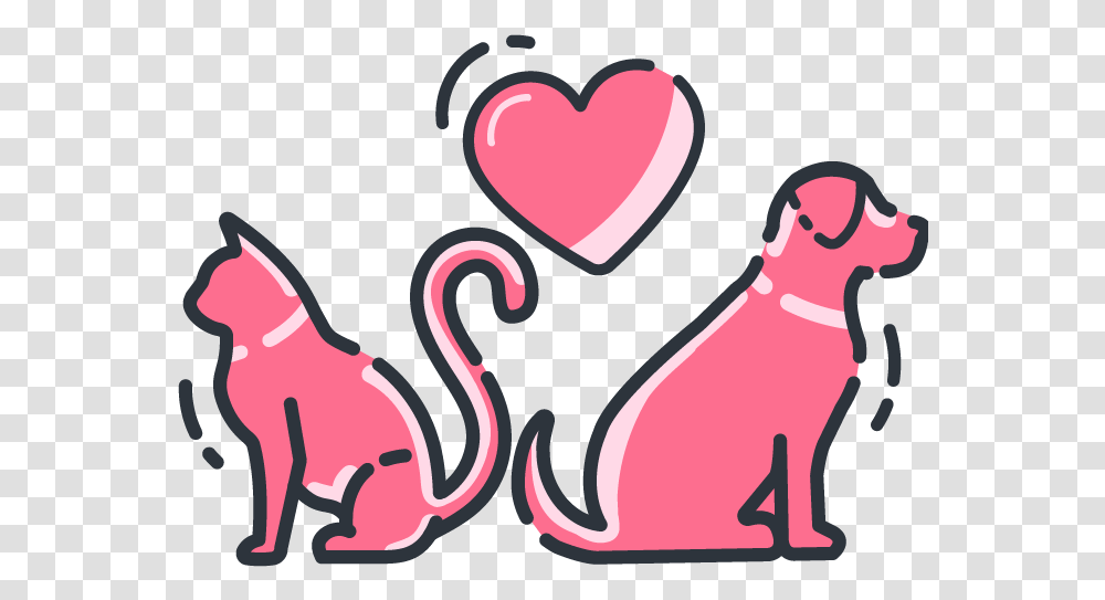 A Cat And Dog Back To Back With A Heart Floating Above Cat And Dog Back To Back, Label, Animal, Interior Design Transparent Png