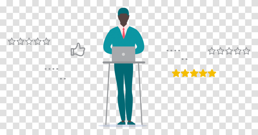 A Character Using A Laptop On A Background Of Rating Standing, Person, Crowd, Word, Stick Transparent Png