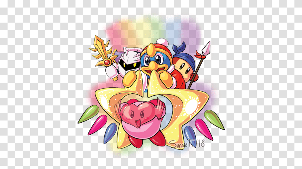 A Charm Design Of Kirby And Pals Cartoon, Graphics, Birthday Cake, Food, Doodle Transparent Png