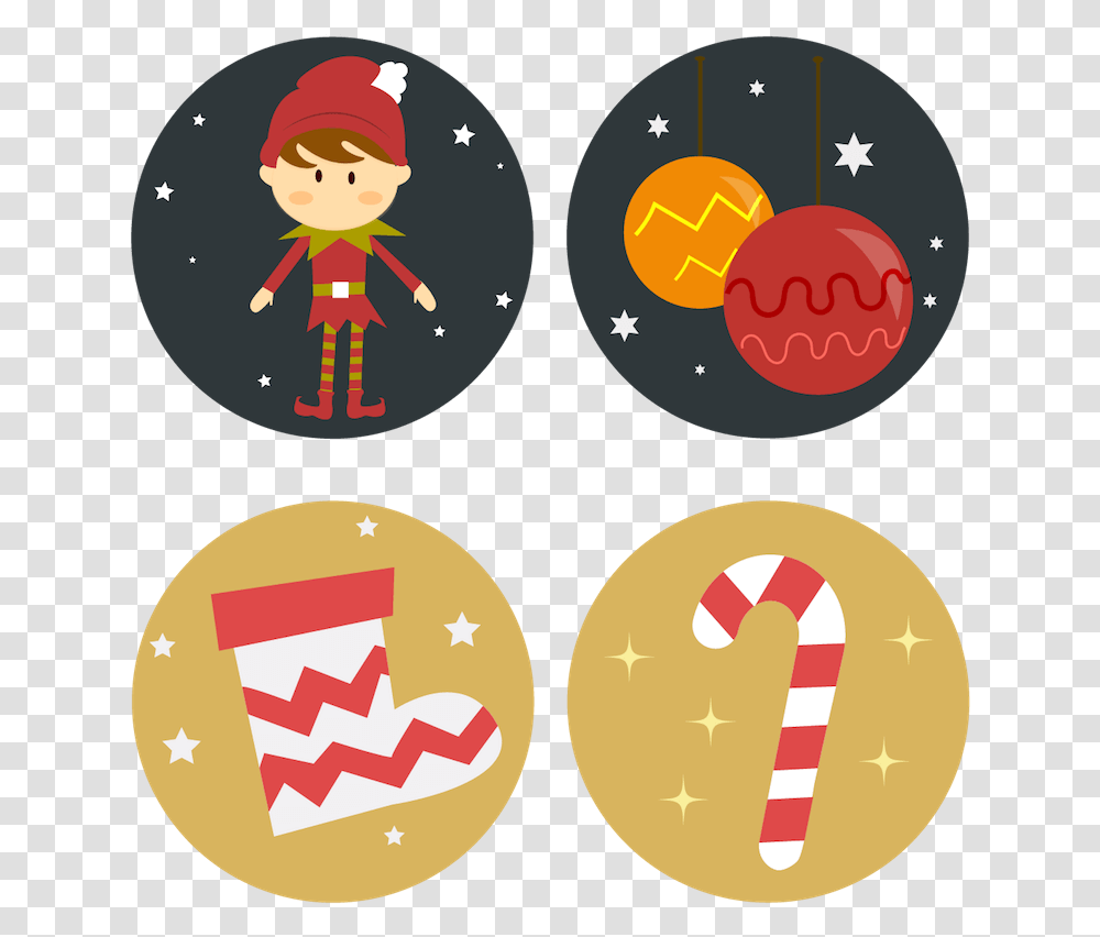 A Christmas Elf Tree Ornaments Stocking And A Yummy Icon Christmas Cartoon, Label, Logo Transparent Png