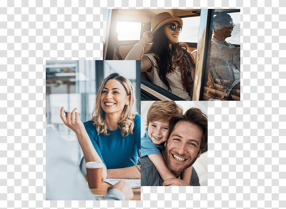 A Collage Of Pictures With Smiling People Woman Real Estate, Poster, Advertisement, Person Transparent Png