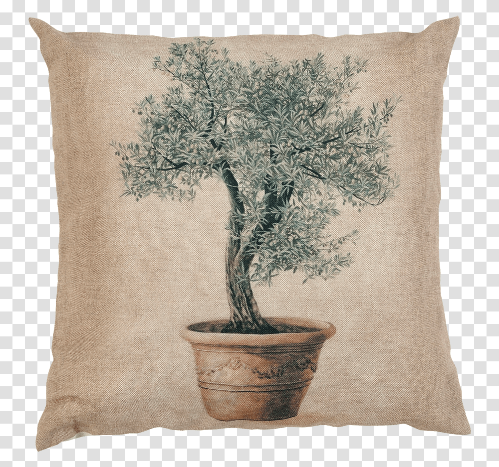 A Cotton And Linen Cushion With An Olive Tree Pattern Cushion, Pillow, Painting, Art, Rug Transparent Png