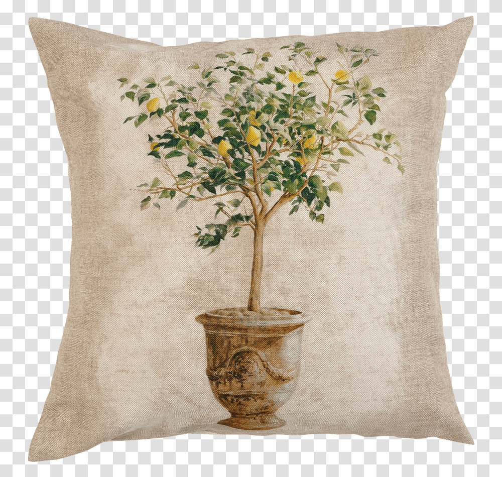 A Cotton And Linen Inkjet Printed Cushion With Lemon Tree Pattern Tenture Murale Olivier, Pillow, Rug, Painting, Art Transparent Png
