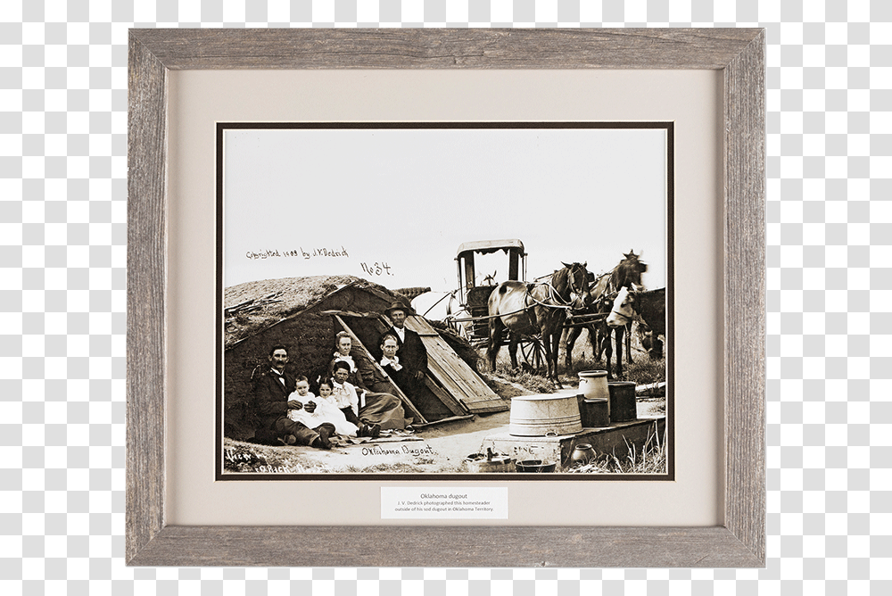 A Family Next To Their Dugout House In Oklahoma Territory Sod Dugout House, Person, Wagon, Vehicle, Transportation Transparent Png