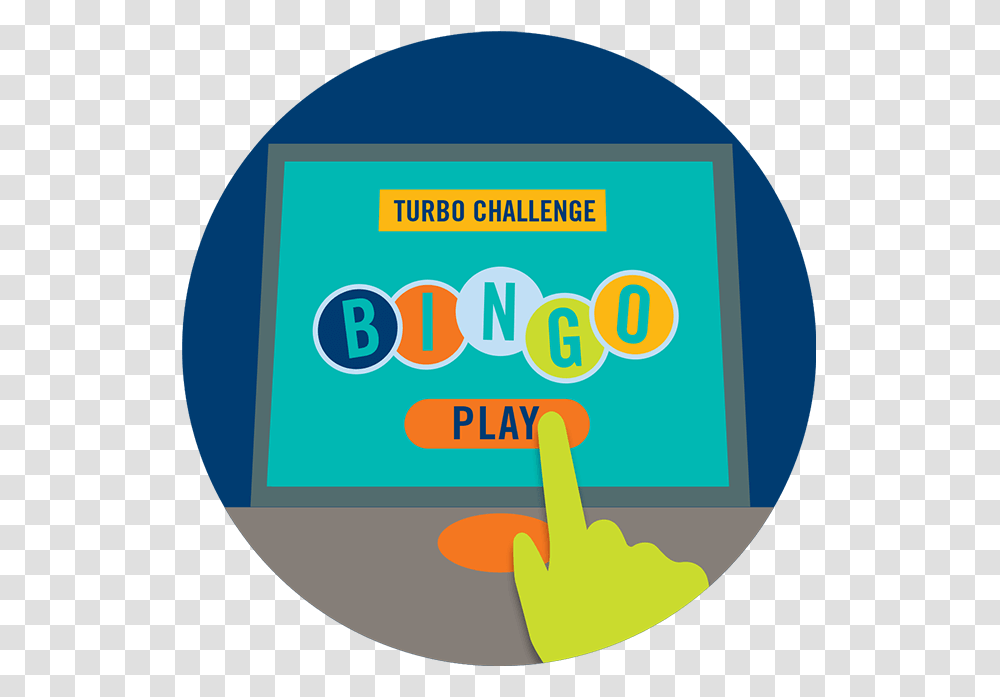 A Finger Touches The Play Button On The Turbochallenge Circle, Label, Crowd, Food Transparent Png