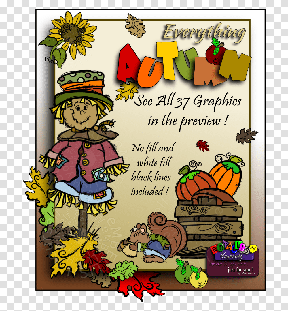 A Fun Colorful Set Of Clipart That Is Everything Autumn Happy, Text, Advertisement, Poster, Bird Transparent Png