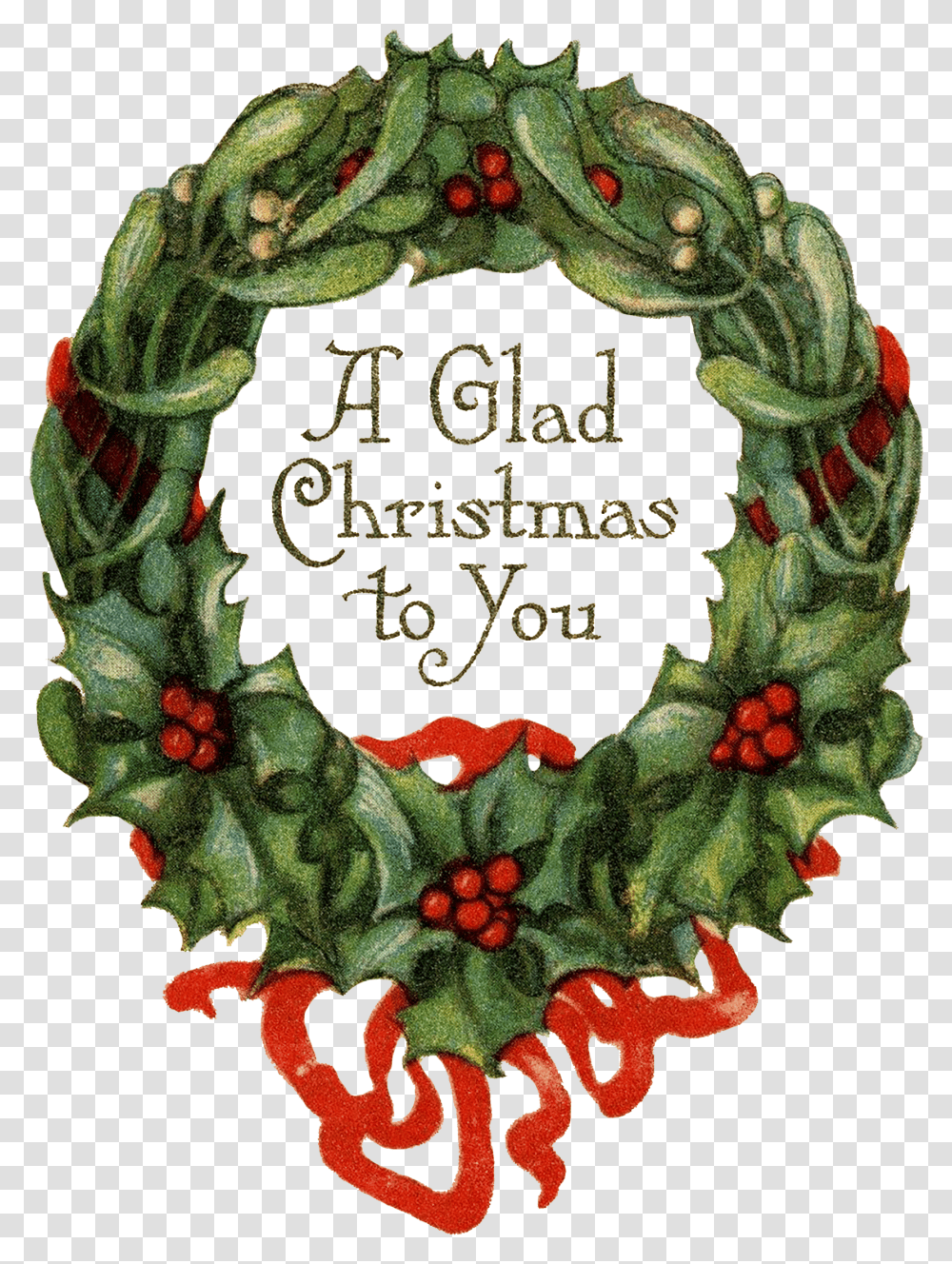 A Glad Christmas Wreath - Wings Of Whimsy Christmas Wreath Vintage Transparent Png