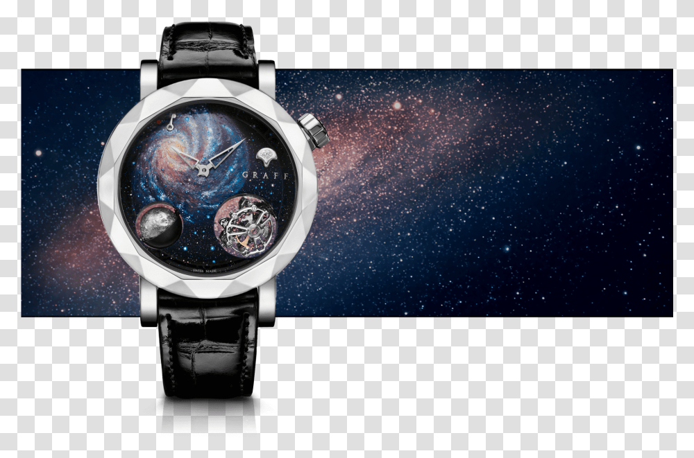 A Graff Men's Gyrograff Universe Watch With Galaxy High Jewelry Gyro Graff, Wristwatch, Clock Tower, Architecture, Building Transparent Png