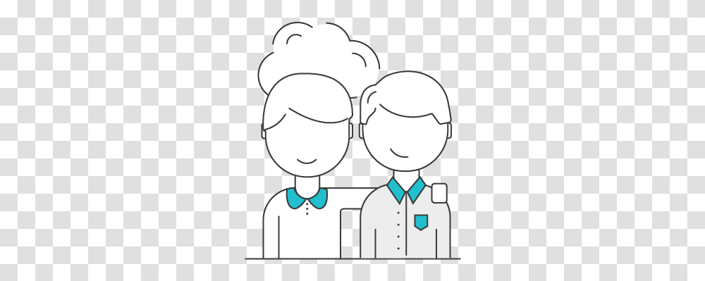 A Graphic Of A Woman With Her Arm Around A Mans Shoulder Cartoon, Crowd, Drawing, Chef, Speech Transparent Png