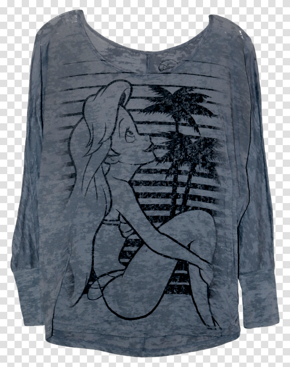 A Grey Long Sleeve Shirt With A Line Drawing Of Ariel Active Tank, Apparel, T-Shirt Transparent Png