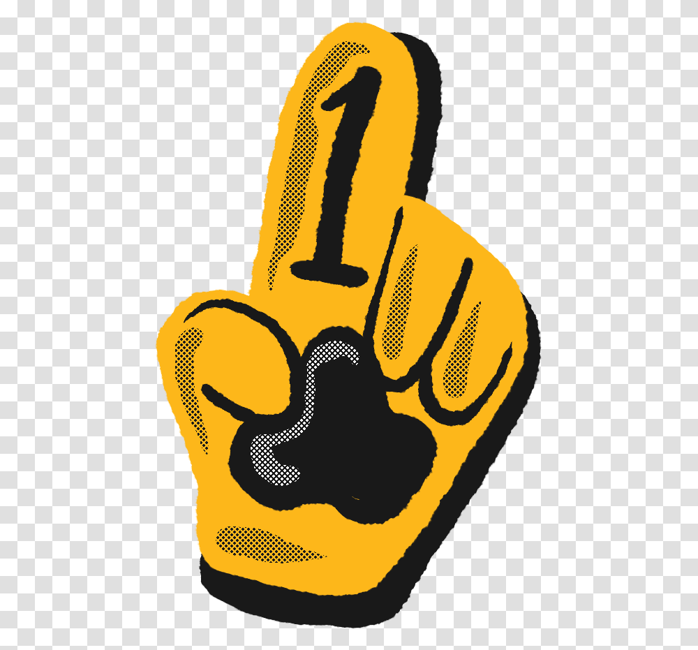 A Hand Drawn Gold Foam Finger Holding One Finger Up, Poster, Advertisement, Fist Transparent Png
