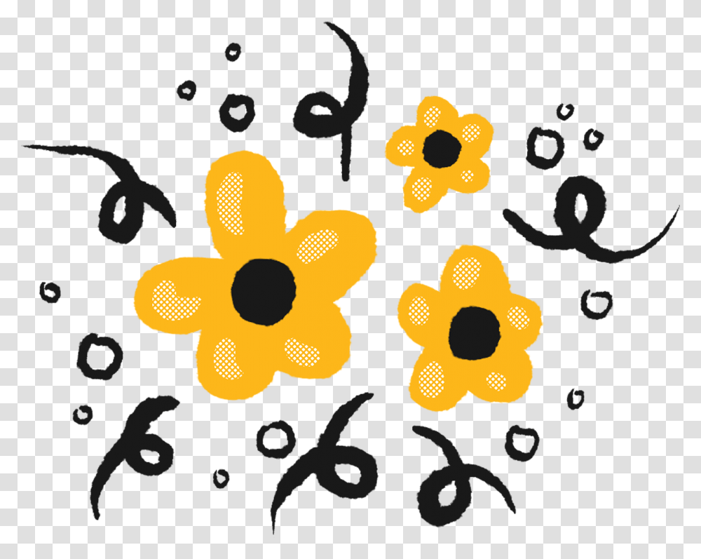A Hand Drawn Sticker Of Three Gold Flowers And Black, Bonfire, Flame, Food, Game Transparent Png