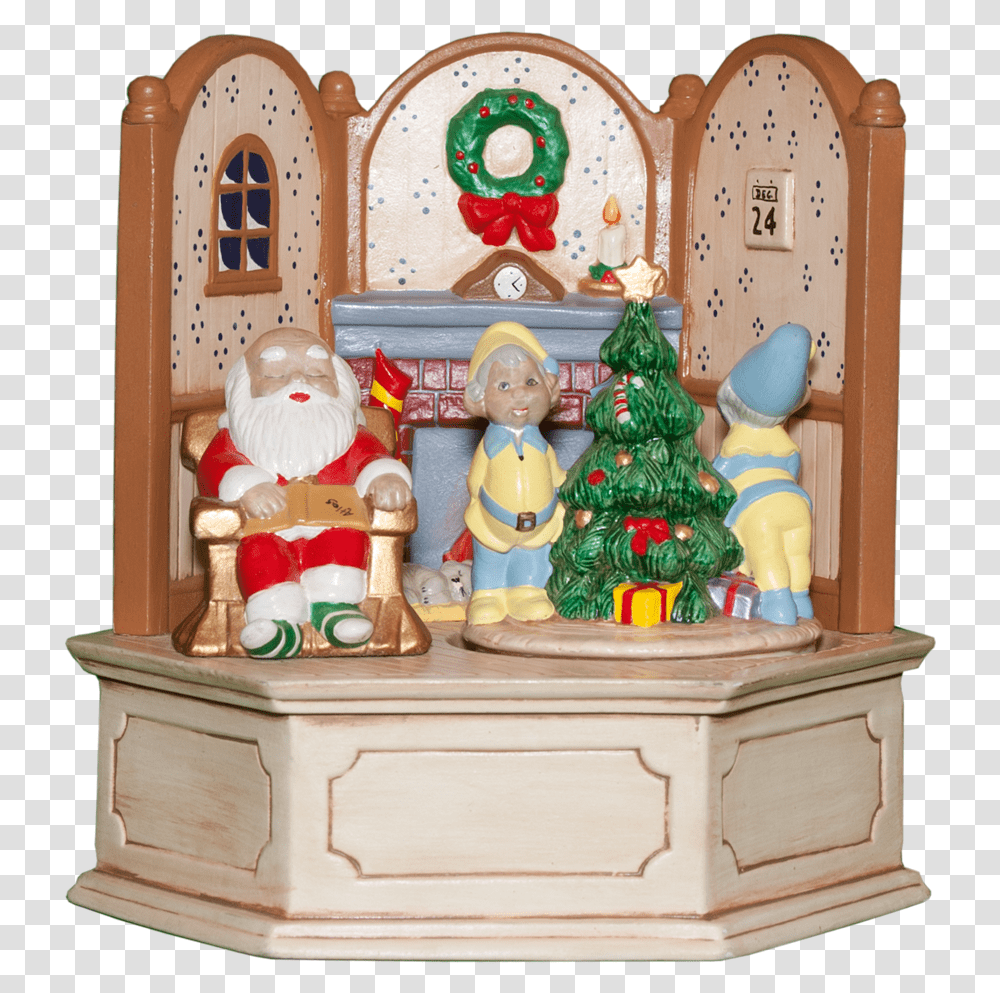 A Hand Made Ceramic Music Box Showing The Living Room Christmas, Figurine, Plant, Furniture, Tree Transparent Png