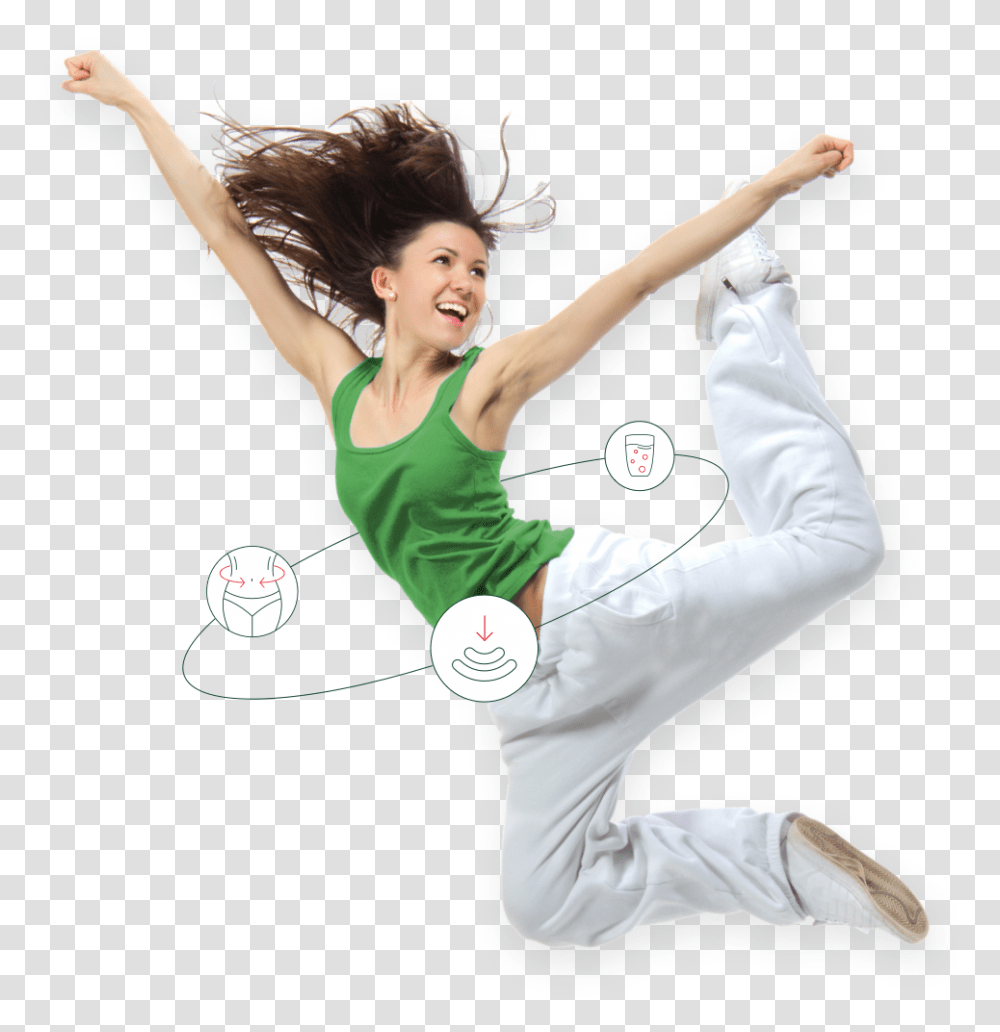 A Healthy Young Woman With Regular Digestion Jumping, Person, Human, Sport, Sports Transparent Png