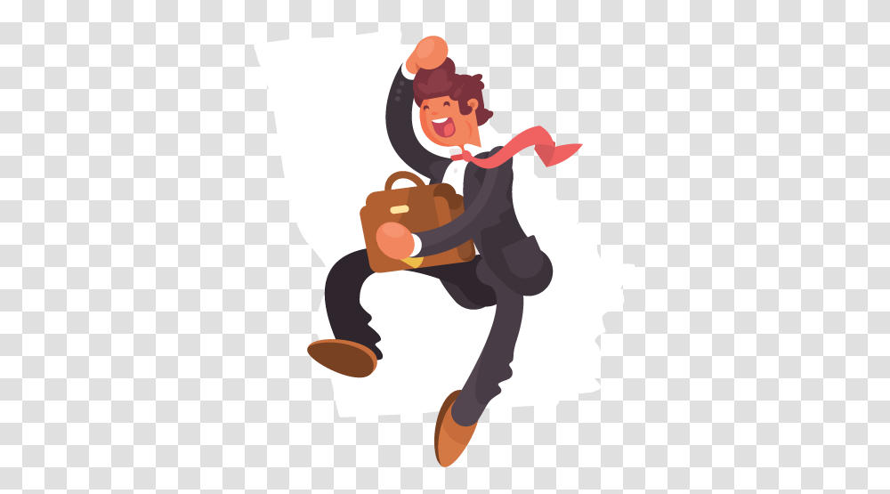 A Jumping Businessman In Front Of An Outline Of Georgia Cartoon, Person, Human, Performer, Kicking Transparent Png