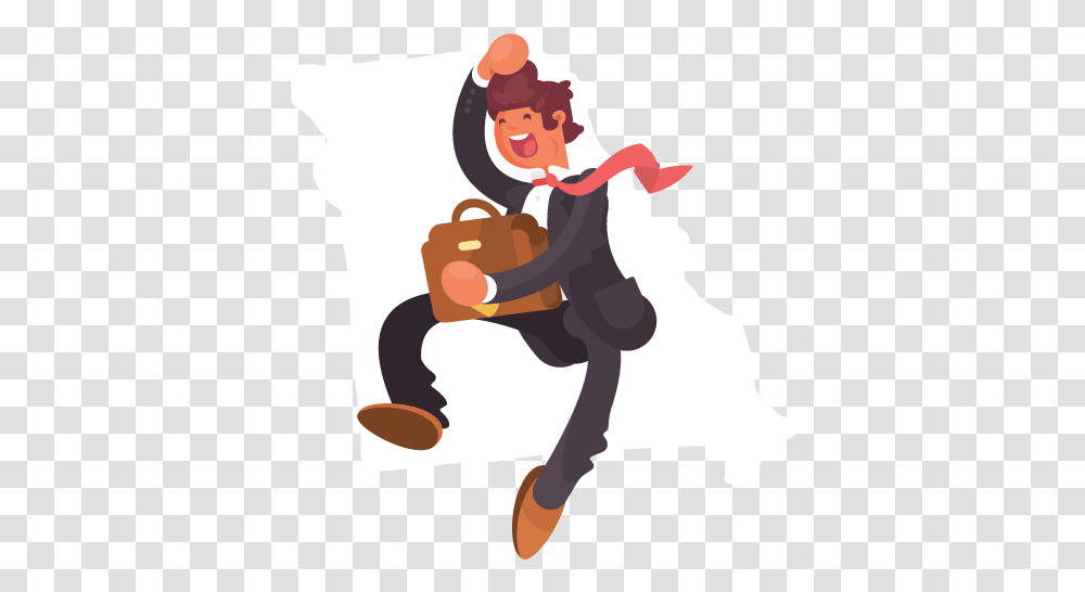 A Jumping Businessman In Front Of An Outline Of Missouri Cartoon, Person, Human, Performer, Magician Transparent Png