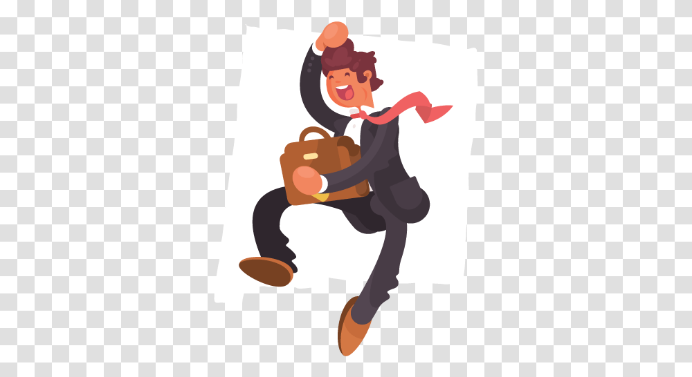 A Jumping Businessman In Front Of An Outline Of New Business, Performer, Magician, Video Gaming, Kneeling Transparent Png