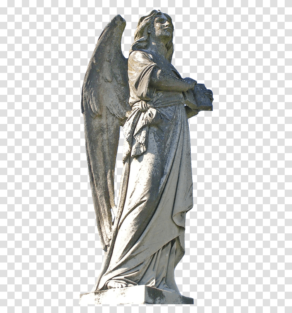 A Large Concrete Angel Statue With Spread Wings Holding Angeli Statui, Sculpture, Figurine Transparent Png