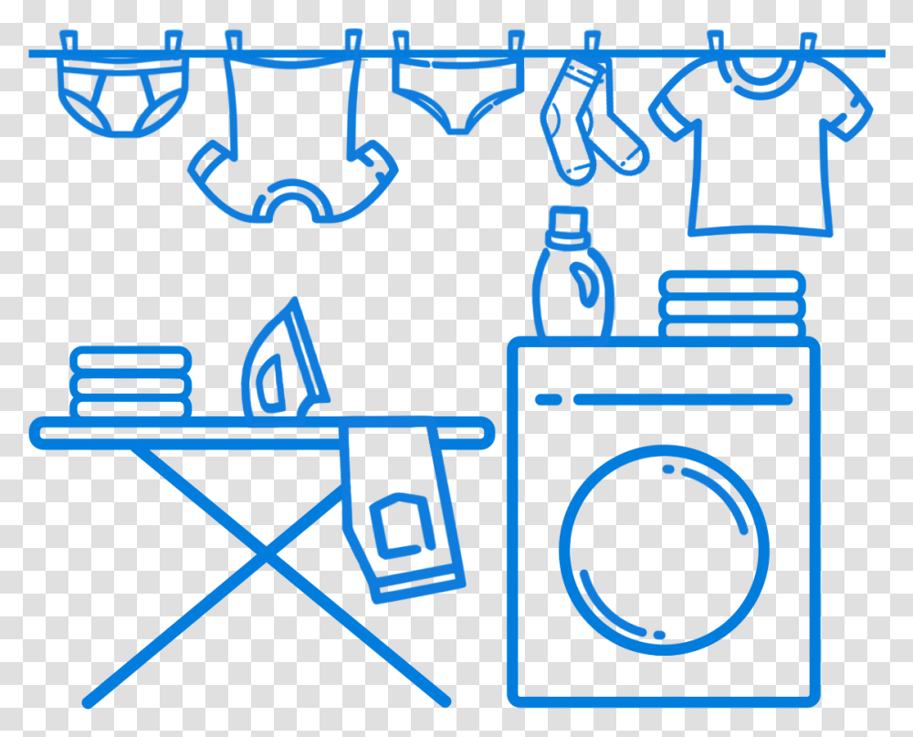 A Laundry Room With Clothes On A Hanger And An Iron Laundry, Logo, Trademark Transparent Png