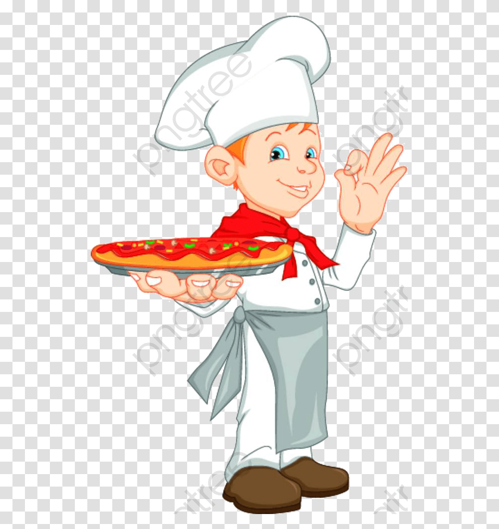 A Little Chef With Pizza Chef Clipart Cook Cartoon Cartoon Boy Holding Pizza, Person, Human, Performer Transparent Png