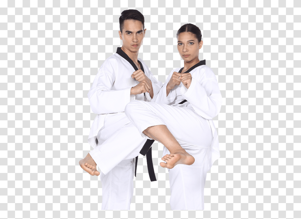 A Man And A Woman Karate Kicking Woman Karate Kicks, Martial Arts, Sport, Person, Human Transparent Png