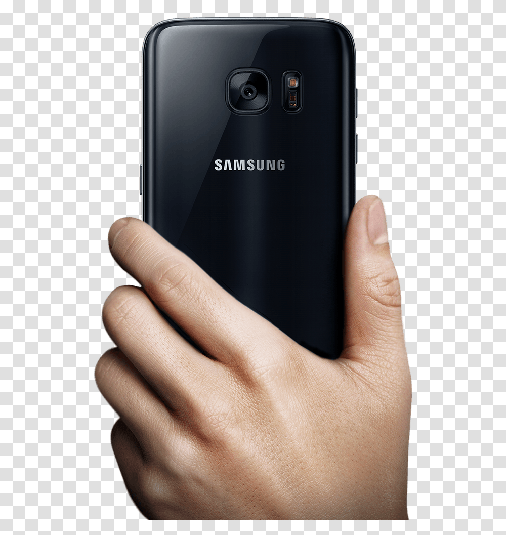 A Man Hand Holding Up Galaxy S7 To Mans Hand Holding Phone, Mobile Phone, Electronics, Cell Phone, Person Transparent Png