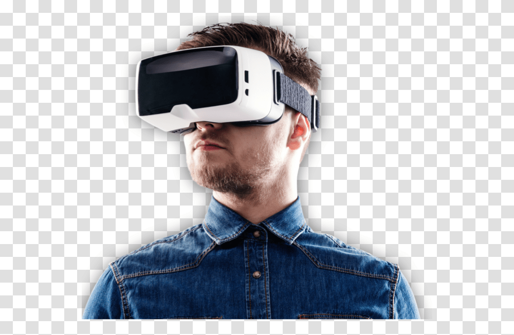 A Man Wearing Virtual Reality Goggles Watch Phone, Person, Sunglasses, Accessories Transparent Png