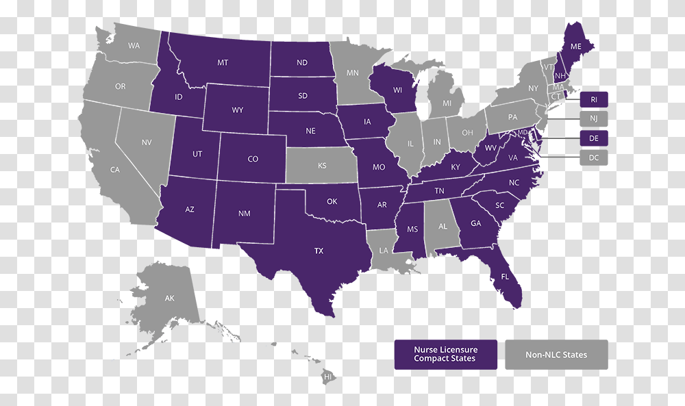 A Map Depicting The Nurse Licensure Compact States, Plot, Diagram, Atlas, Purple Transparent Png