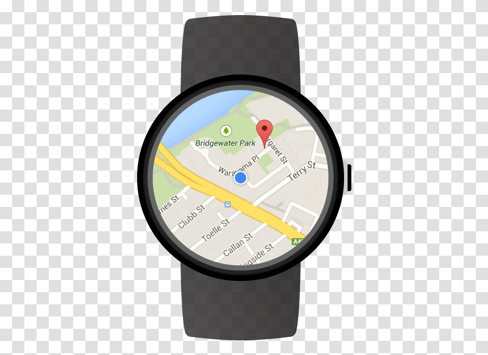 A Map On A Wearable DeviceStyle Float Google Maps Wear Os, Wristwatch, Clock Tower, Architecture, Building Transparent Png
