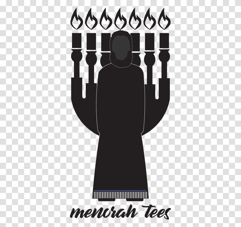 A Menorah Behind The Silhouette Of A Man Poster, Person, Tie, Hand Transparent Png