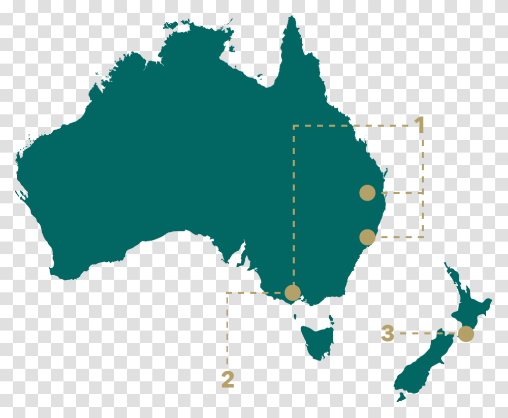 A Mono Colored Map Of Australia With 3 Dots Labeled Labelled States Of Australia, Diagram, Plot, Atlas Transparent Png