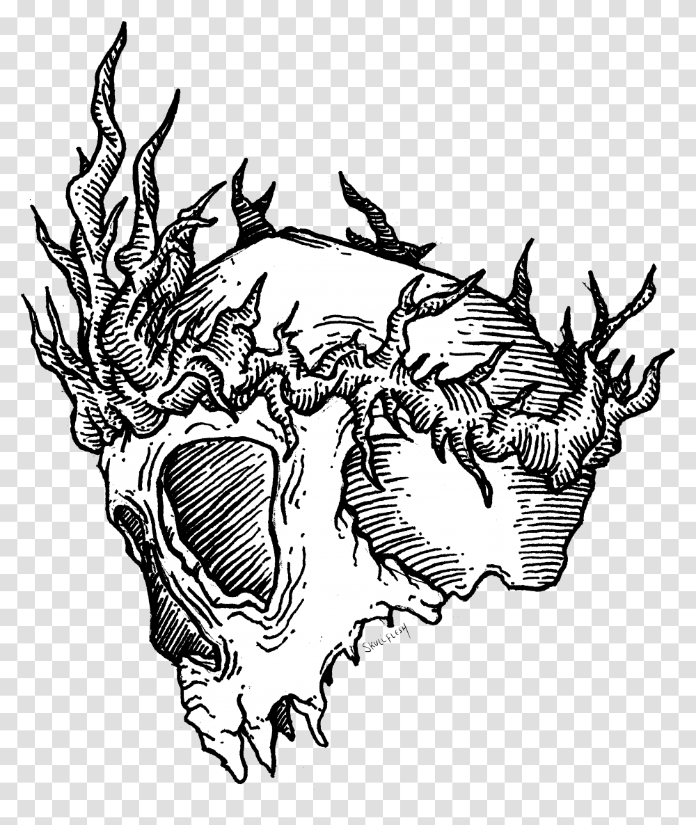 A Nifty Skull Wearing Crown Of Thorns Crown Of Thorns Drawing, Plant, Sea Life, Animal, Food Transparent Png