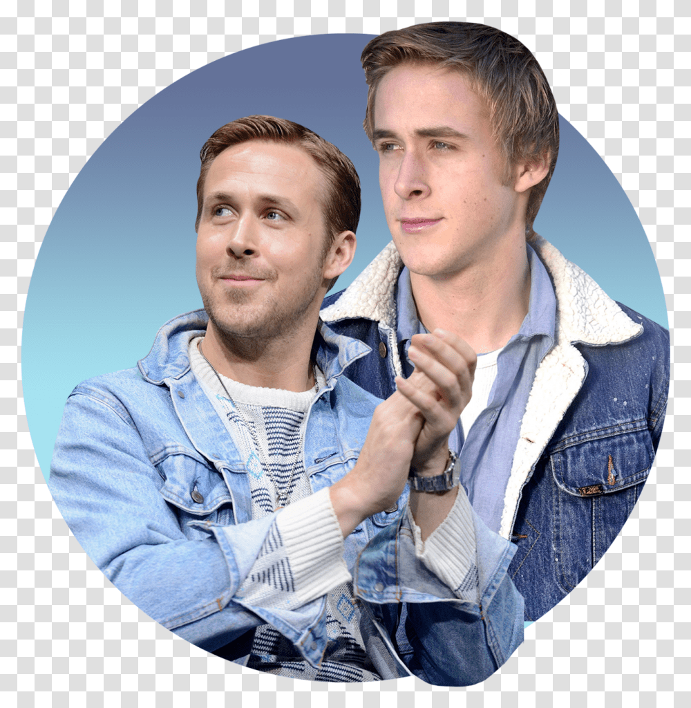 A Photo Illustration Of Ryan Gosling In Jean Jackets, Person, Human, Apparel Transparent Png