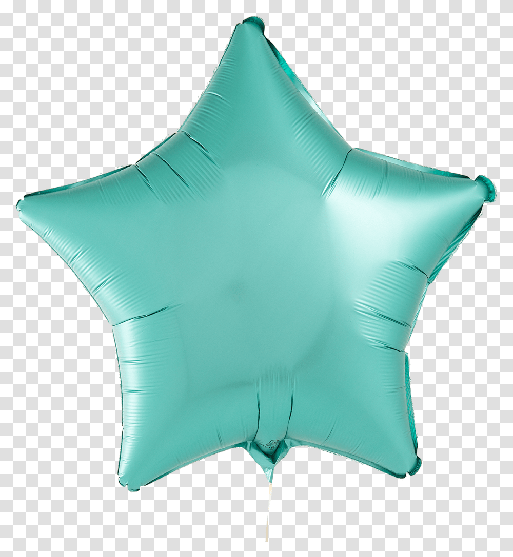 A Photograph Of Jade Green Foil Star Balloon Cushion, Pillow, Star Symbol, Sea Life Transparent Png