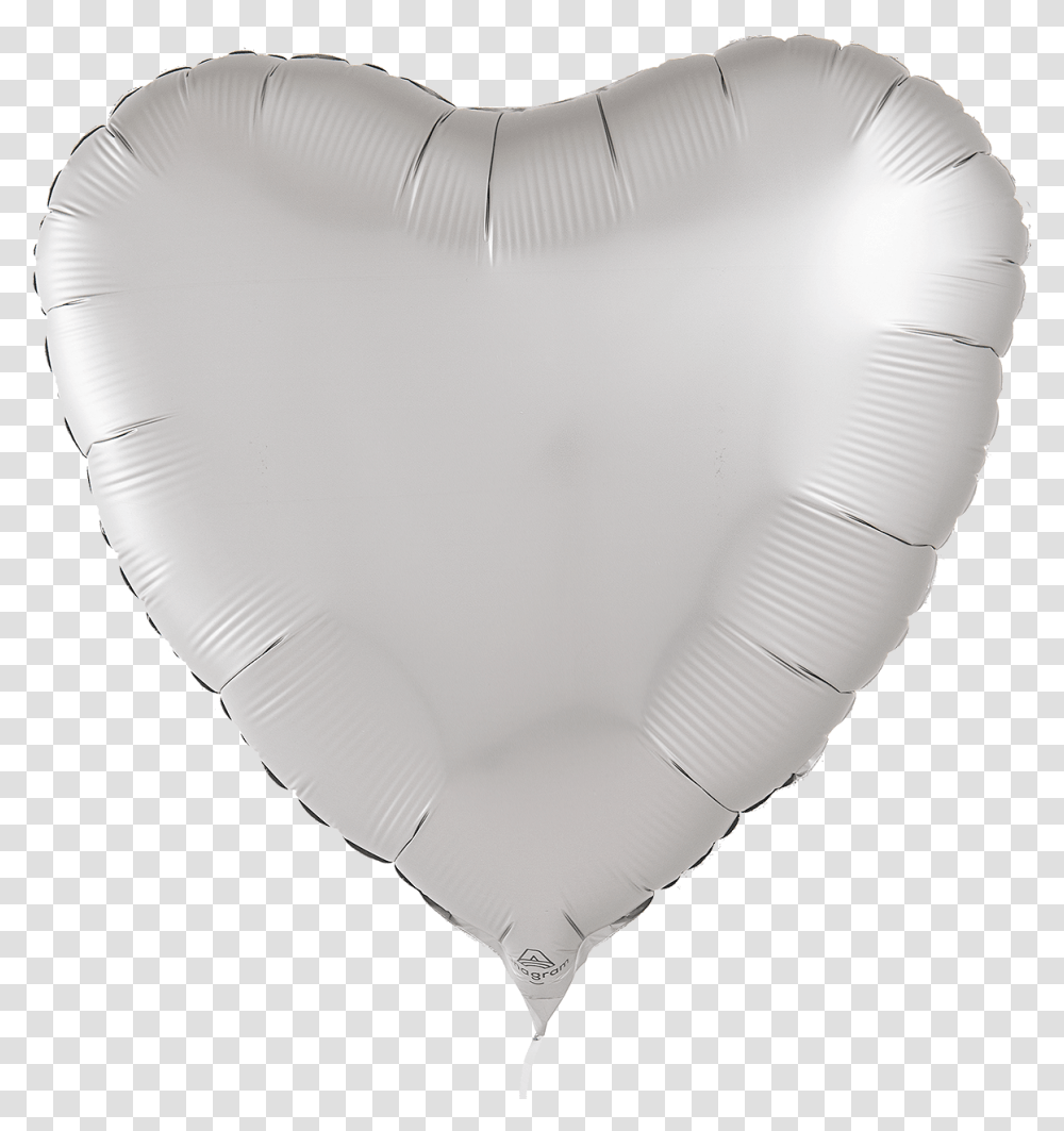 A Photograph Of Platinum Satin Foil Heart Balloon Balloon Foil Heart, Aluminium, Armor, Frisbee Transparent Png