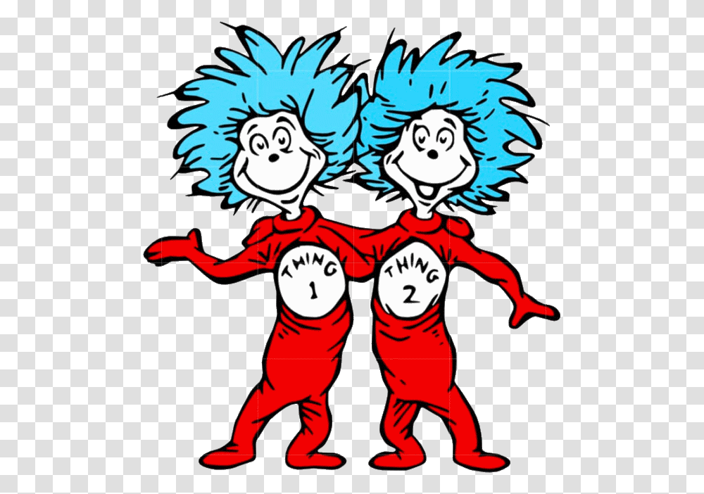 A Picture Of Dr Sesuss Thing 1 And Thing 2 Thinking Dr Seuss Clip Art, Face, Head, Costume, Portrait Transparent Png