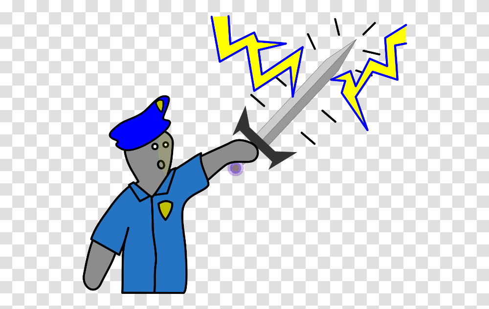 A Police Man Is In Awe Of A Sword He Found As He Holds Cartoon, Weapon, Weaponry, Blade, Elf Transparent Png