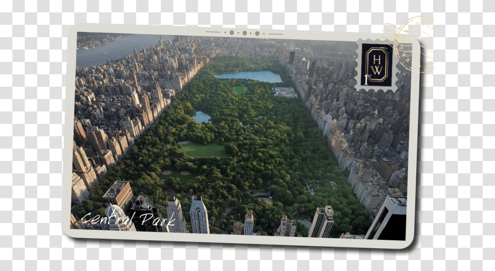 A Postcard Of An Aerial View Of Central Park In New, Landscape, Outdoors, Nature, Scenery Transparent Png