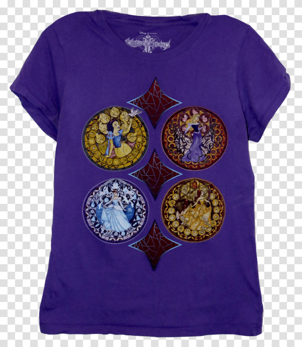 A Purple T Shirt With Four Mosaics Of Snow White Cinderella Active Shirt, Apparel, T-Shirt, Plant Transparent Png
