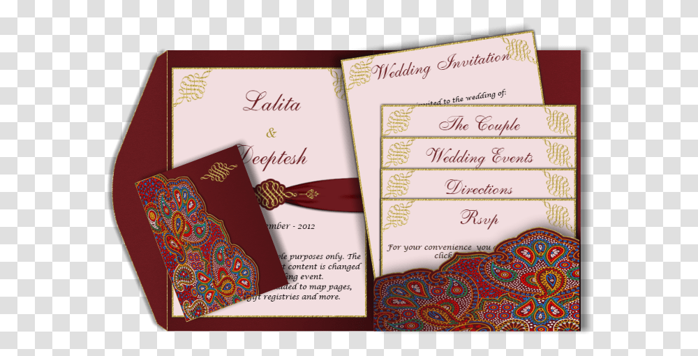 A Red Paisley Style Email Wedding Card Template With Wedding Invites With Multiple Inserts, Book, Envelope, Paper Transparent Png