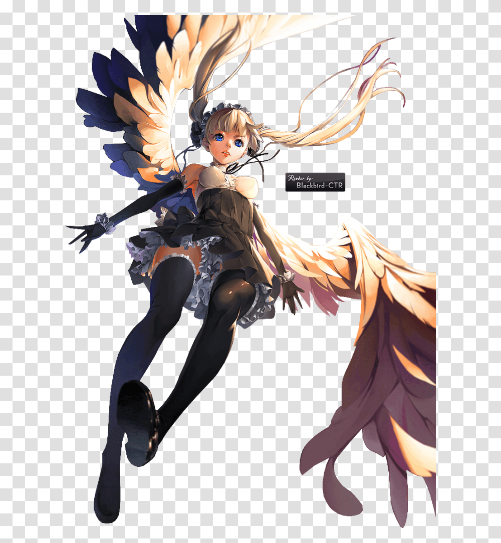 A Render Of An Angel With Falling Feathers Anime, Manga, Comics, Book, Person Transparent Png