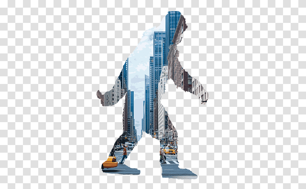A Sasquatch Bigfoot Silhouette In New York City Greeting Card Skyscraper, High Rise, Urban, Building, Person Transparent Png