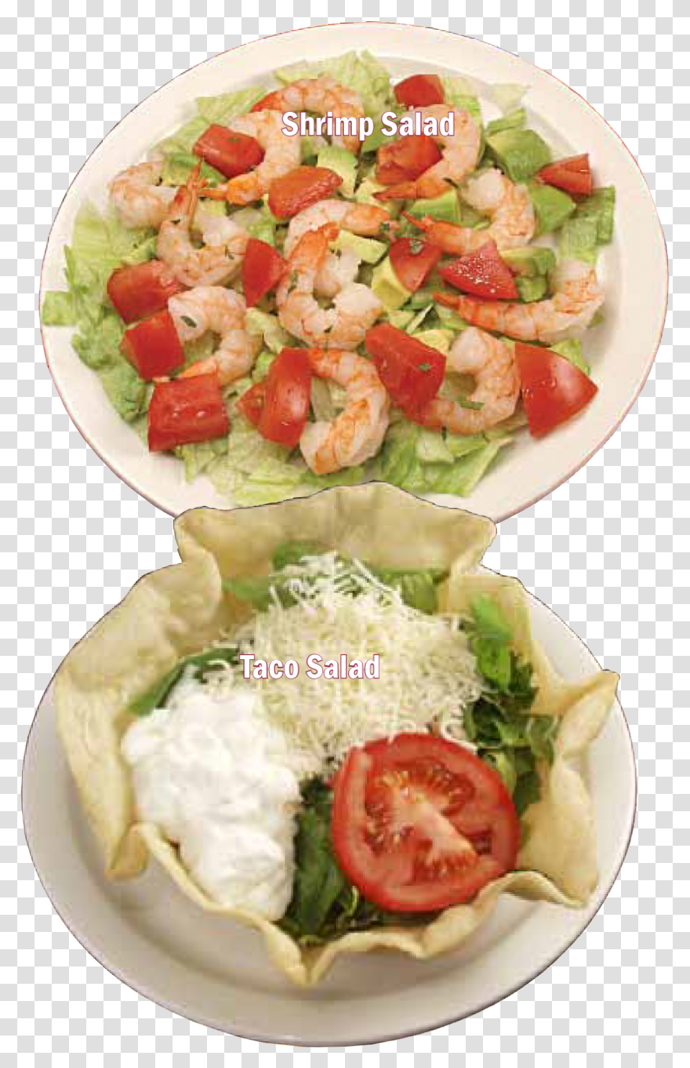 A Shrimp Salad And Taco Salad Caesar Salad, Dish, Meal, Food, Lunch Transparent Png