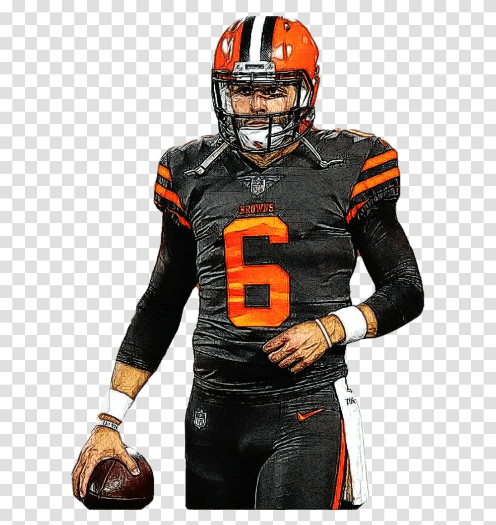 A Sketch Of Baker Mayfield Baker Mayfield Browns Paintings, Apparel, Helmet, Person Transparent Png
