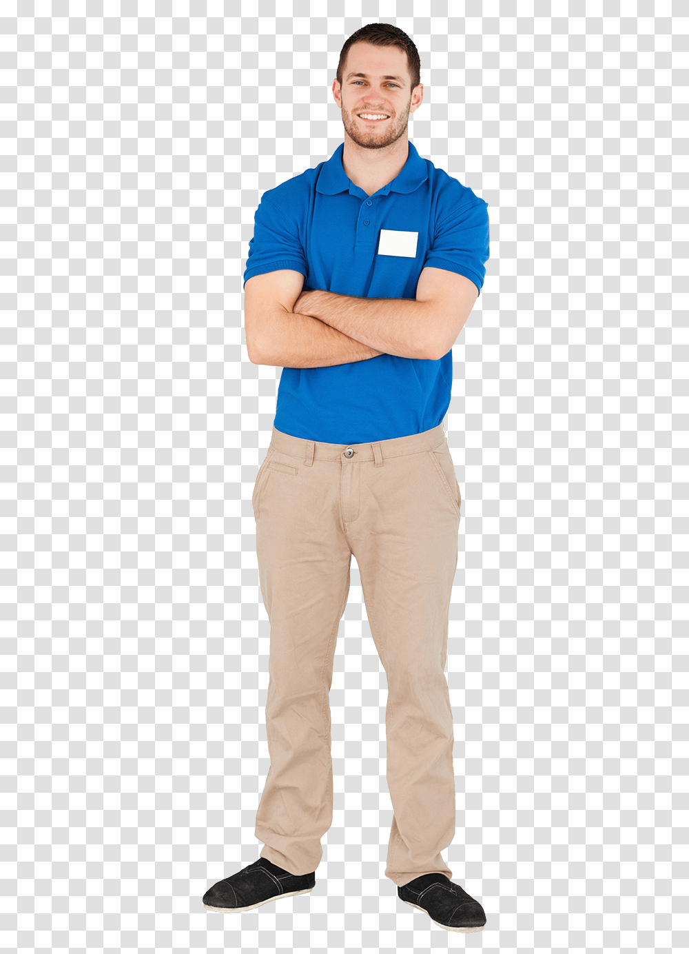 A Smiling Young Worker Salesman White Background, Person, Human, Khaki, Pants Transparent Png