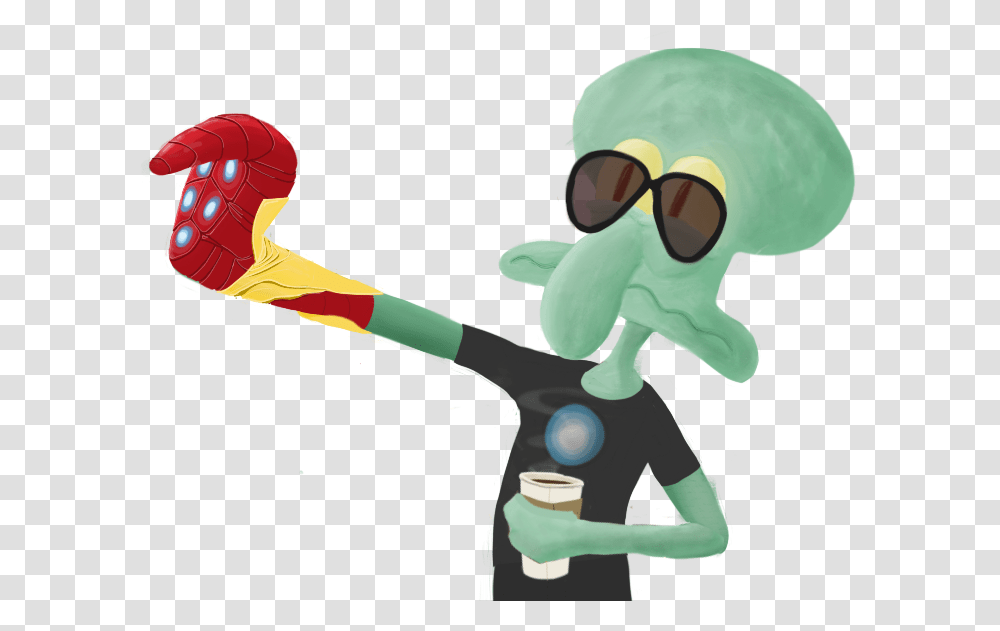 A Squidward Dressed As Tony Stark And Holding Cartoon, Person, Helmet, Sport, People Transparent Png