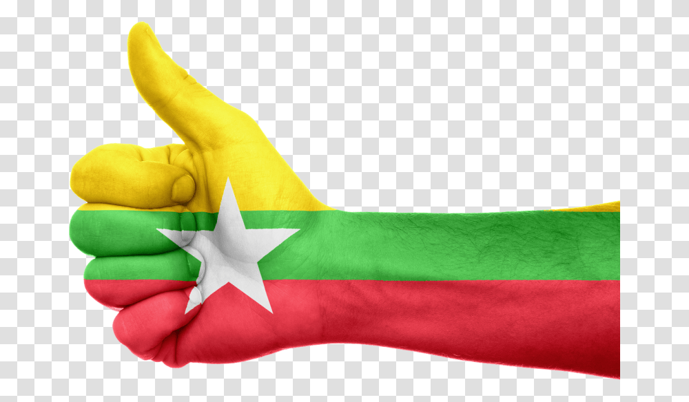 A Thumbs Up Sign Resembling The Facebook 'like' Icon Burma Myanmar Flag, Symbol, Person, Human, Star Symbol Transparent Png