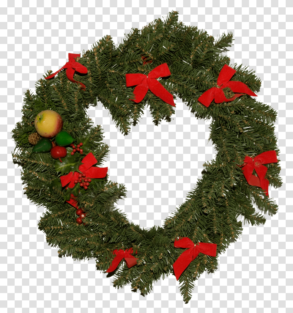 A Traditional Green Christmas Wreath With Red Bows Christmas Circle Tree, Christmas Tree, Ornament, Plant Transparent Png