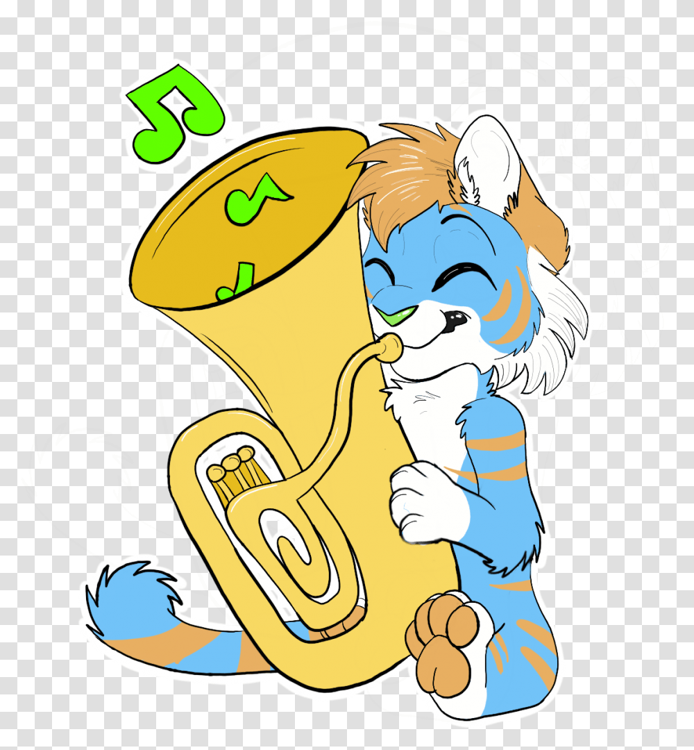 A Tuba Playing Tiger Cartoon, Horn, Brass Section, Musical Instrument, Euphonium Transparent Png